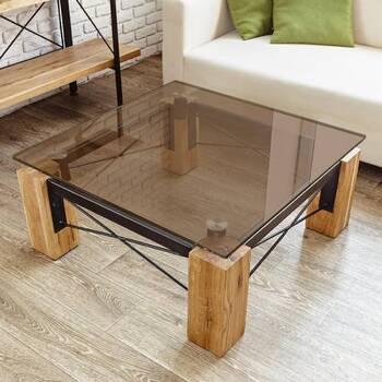 Table avec plateau en verre fumé marron
